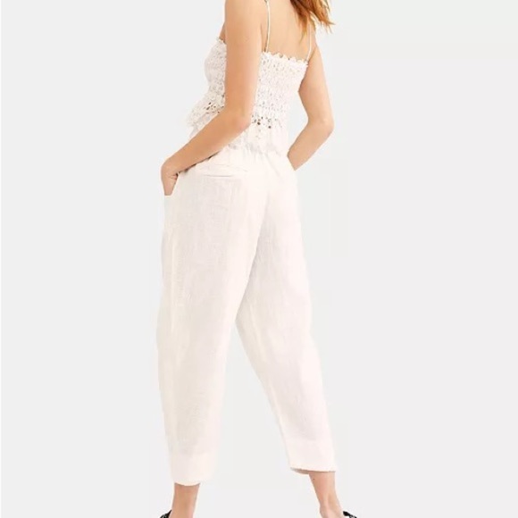 Free People Linen Cotton Blend Off White Cropped High Waist Trousers Pants XS - Picture 2 of 14